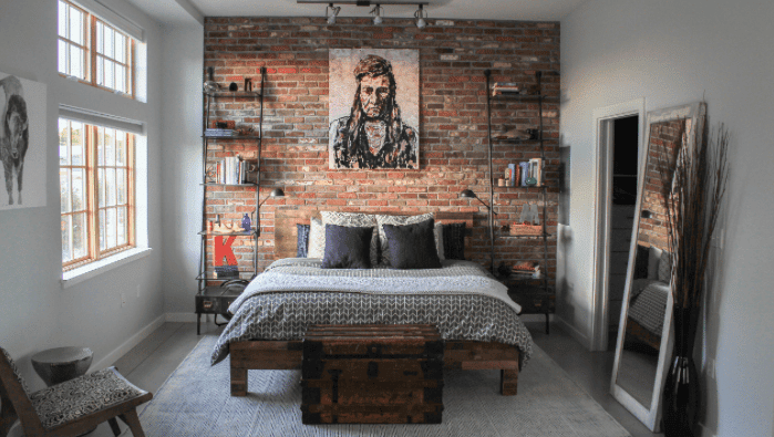 Reclaimed Thin Brick Wall In A Bedroom Stone Farm