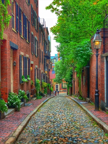 Famous Acorn Street in Boston.  Known as the most photographed street in America