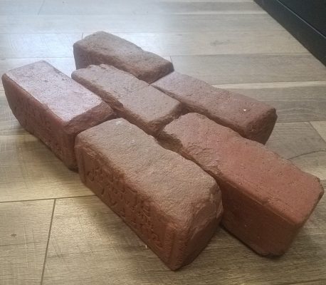 brick paver samples, laid out on a table