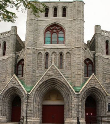 Front view of St. Joseph's Church in New York City, which was demolished and it's stone reclaimed by Stone Farm.