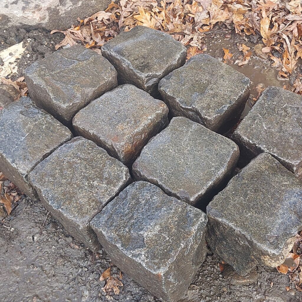 Closeup of wet cubed jumbo cobblestones