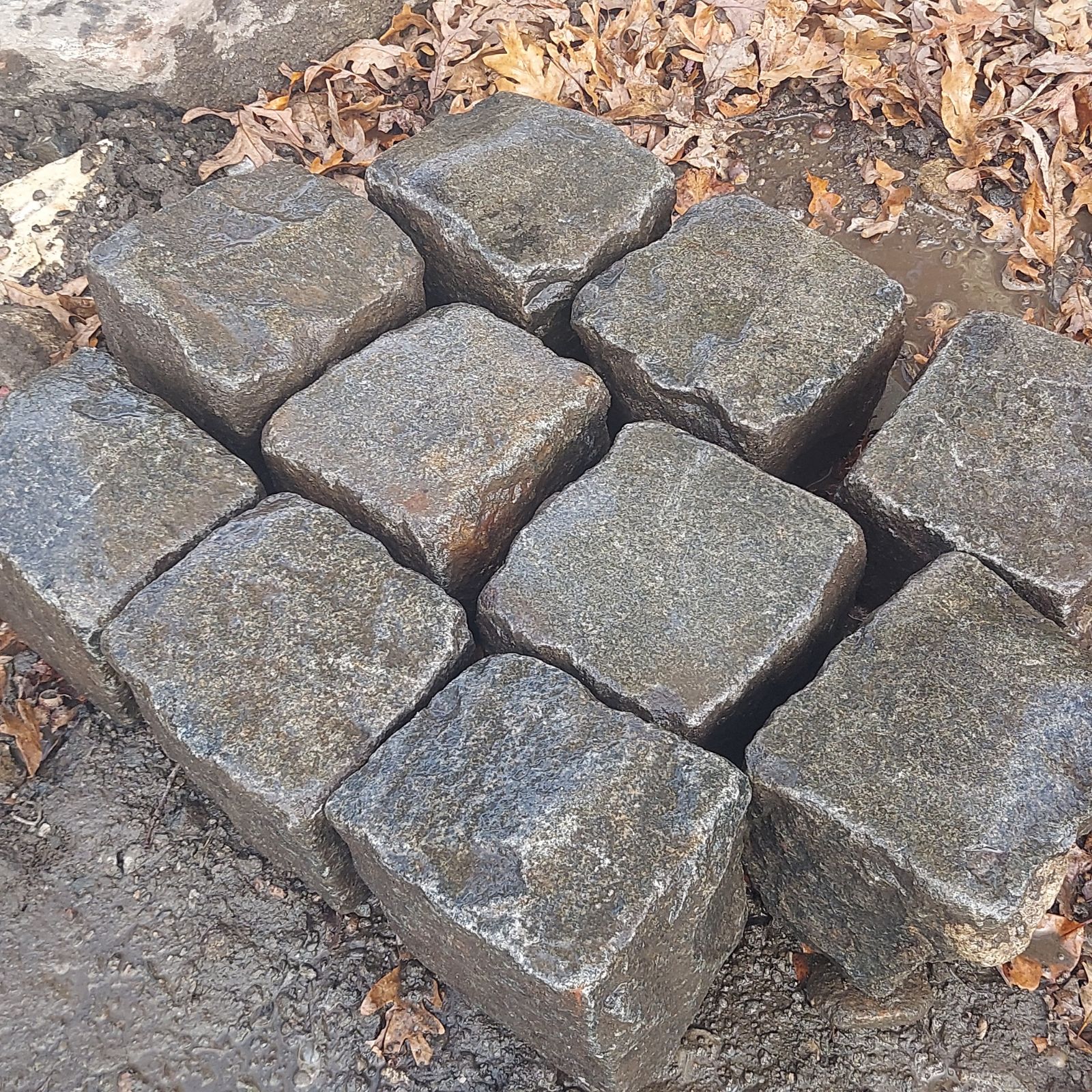 Closeup of wet cubed jumbo cobblestones